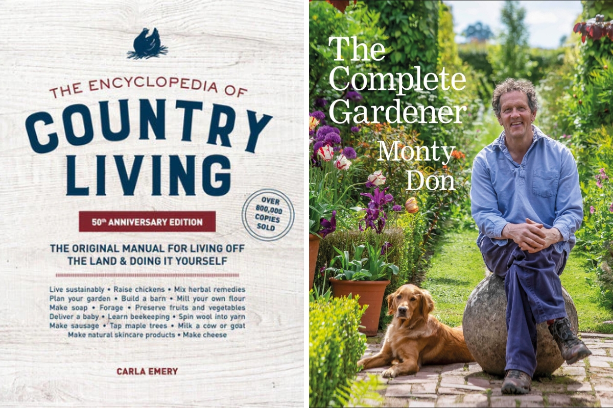 On the left, the encyclopedia of country living. On the right, a copy of The Complete Gardener by Monty Done.